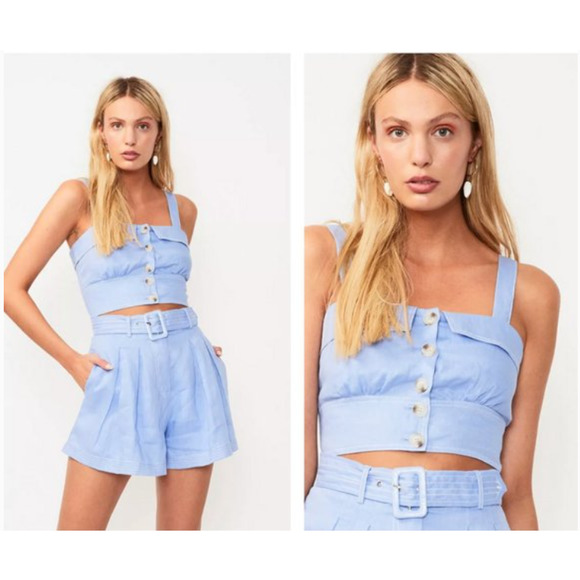 SUBOO • Blue Azure 100% Linen Crop Top NEW Sz 6 - Picture 1 of 8